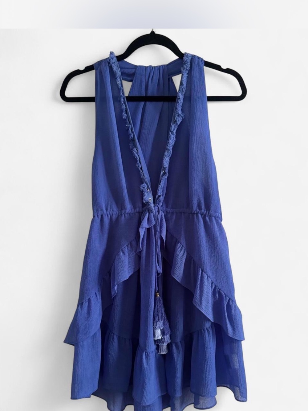 Ramy Brook Blue Chiffon Ruffle Halter Mini Dress Size XS Excellent Condition
